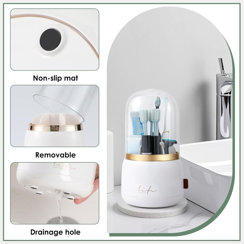 Forest Angle Toothbrush Holders for Bathrooms,Rotating 7-Slot with Cover and Draining Water,Kids Electric Toothbrush Holder and Toothpaste Stand Storage for Bathroom Accessories Counter Organizer Vanity - Image 3